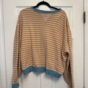 Free People Classic Striped Sweater Oversized Crewneck in the color Latte